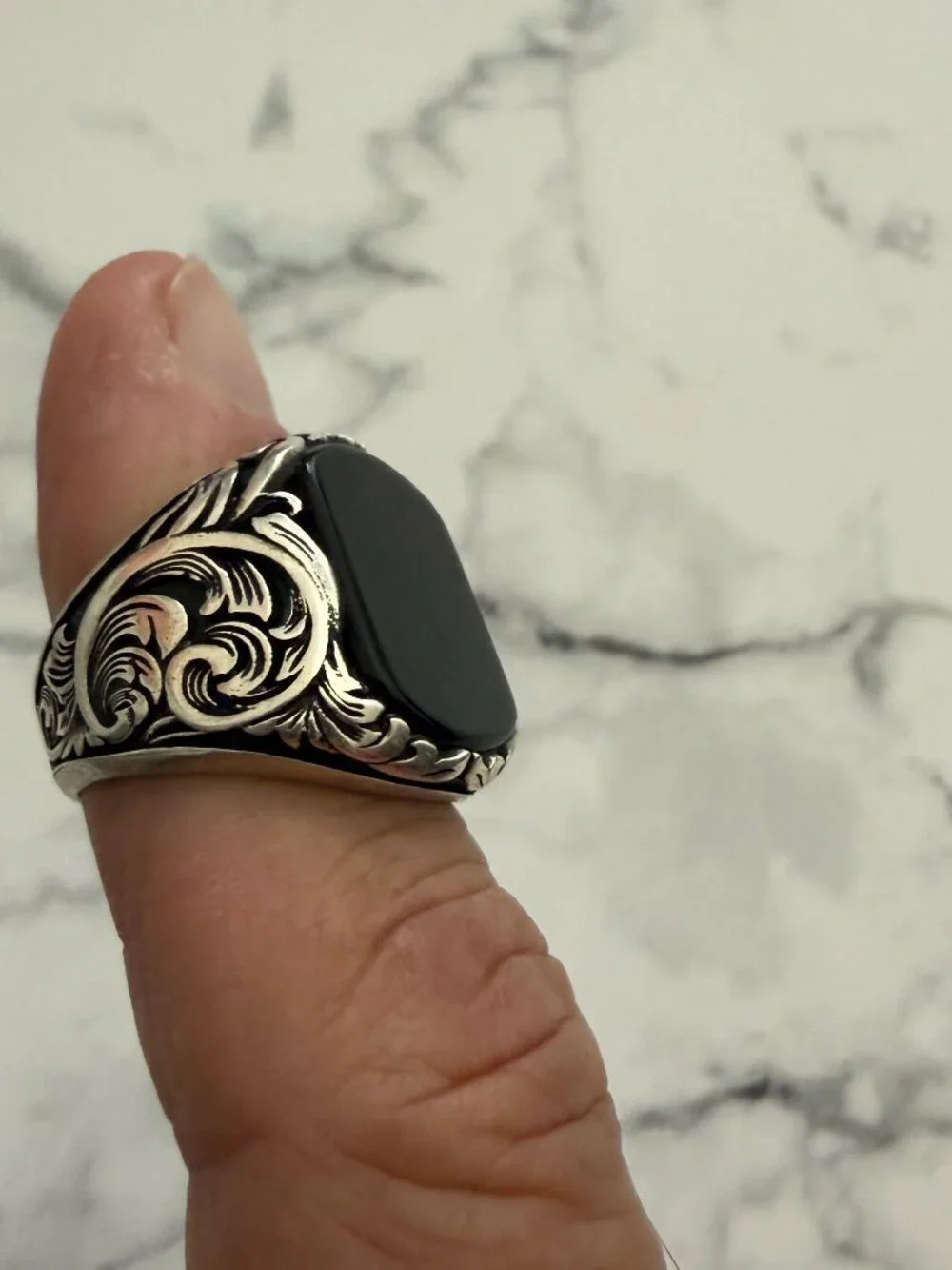 Men's Sterling Silver Black Onyx Ring, Size 9